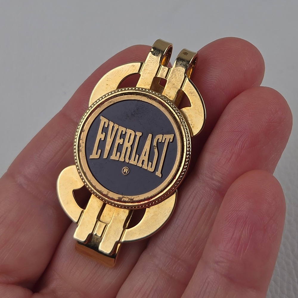 Vintage Everlast Money Clip Dollar Sign Gold Tone Logo Enamel Boxing
